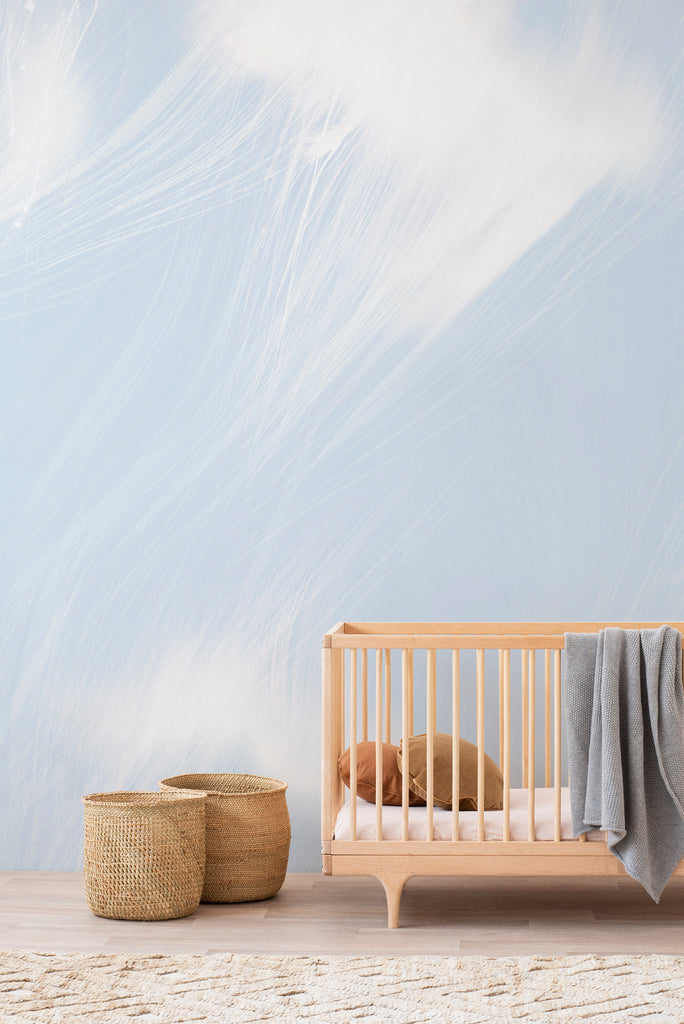 Celestial wallpaper in Sky Blue colour. Emma Hayes designer wallpaper