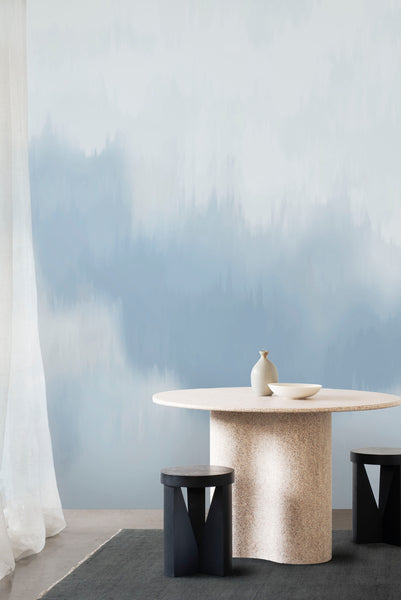 Solar wallpaper in Daydream Blue colour. Emma Hayes designer wallpaper
