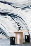 Wave silver leaf wallpaper in Silver Sapphire colour. Emma Hayes designer wallpaper