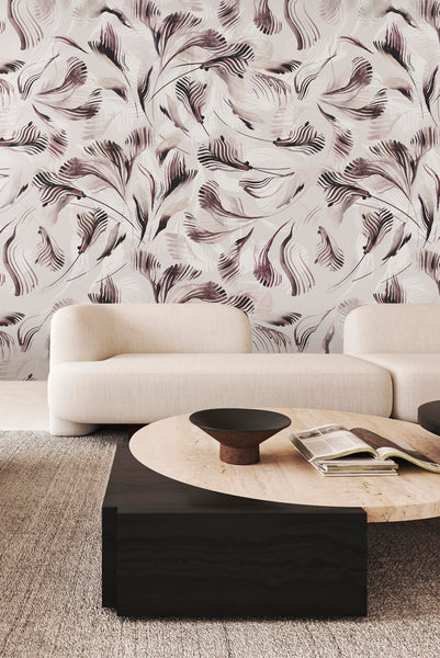 Palm wallpaper in Burgundy colour. Emma Hayes designer wallpaper