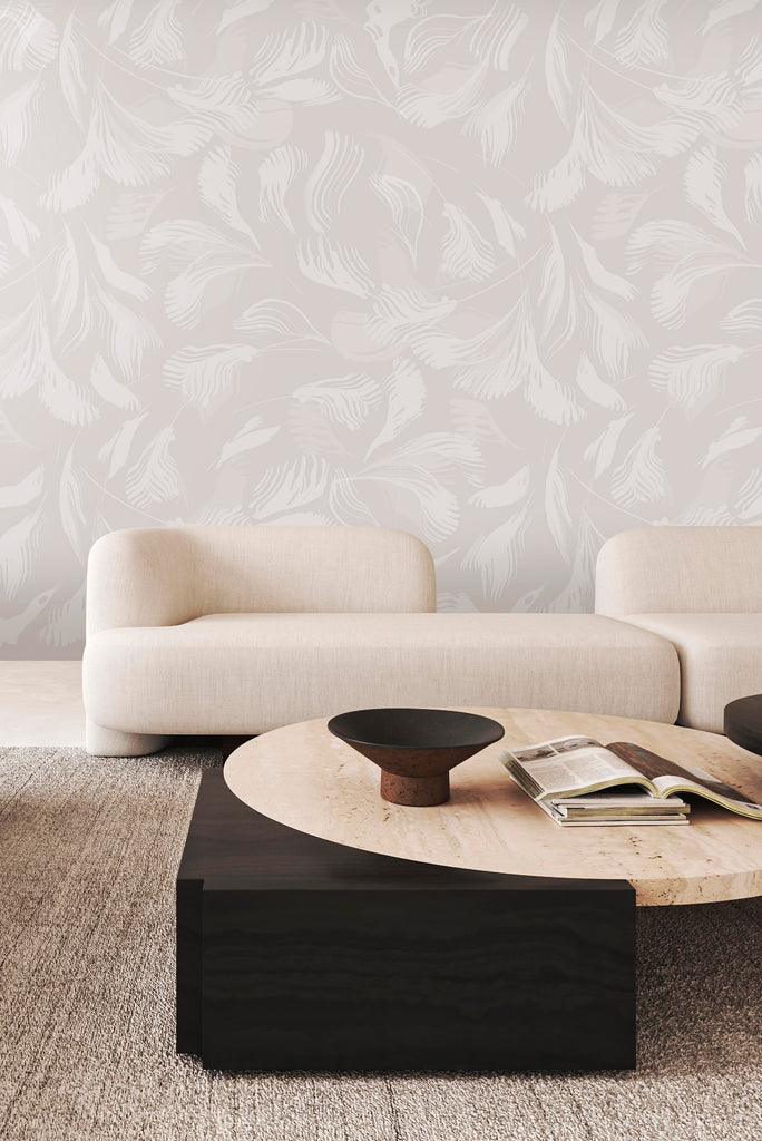 Palm wallpaper in Whisper colour. Emma Hayes designer wallpaper