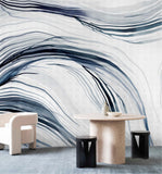Wave silver leaf wallpaper in Silver Sapphire colour. Emma Hayes designer wallpaper