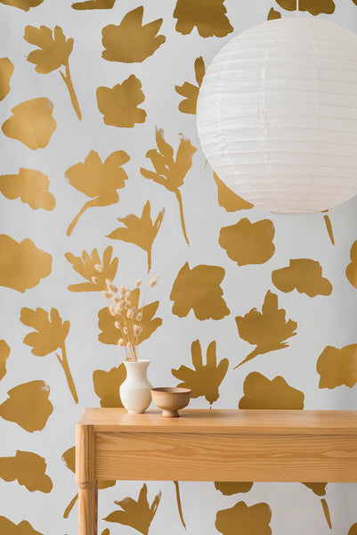 Petals Pressed Wallpaper - Gold - Commercial Grade